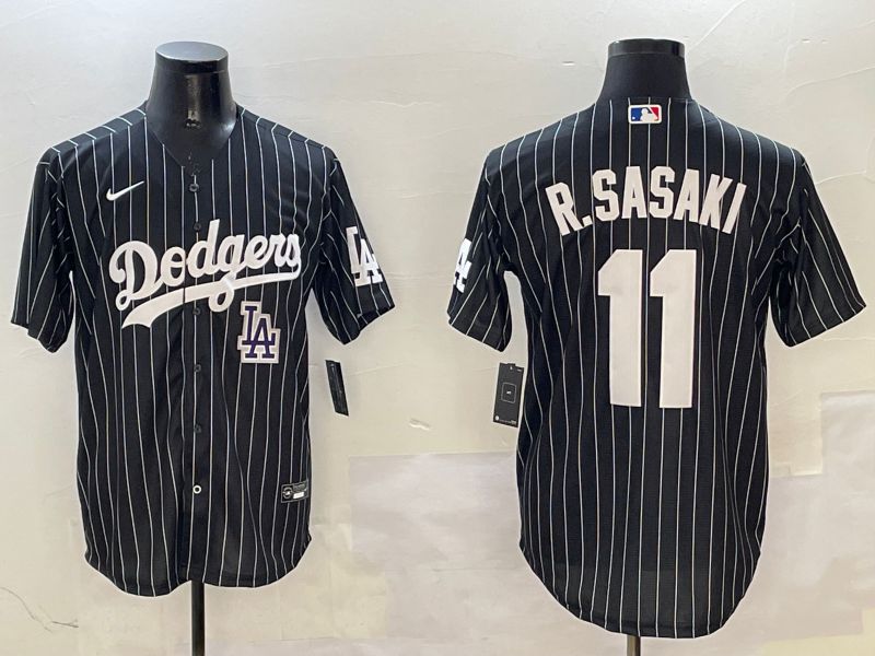Men Los Angeles Dodgers 11 R.Sasaki Black Stripe Jointly Name 2025 Nike MLB Jersey style 12